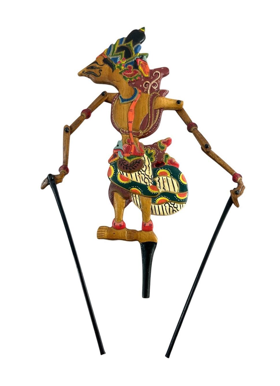 Vintage Indonesian Wayang Golek Wood Rod Puppet Hand Painted Folk Art